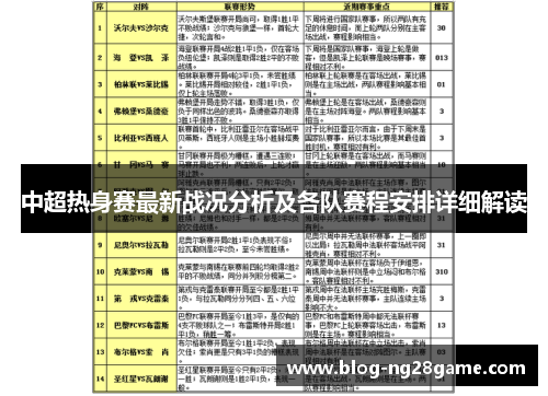 中超热身赛最新战况分析及各队赛程安排详细解读